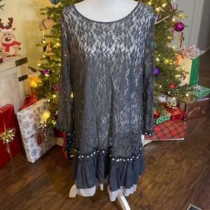Paisley Vine Boutique Style Grey Dress with pearl brad details